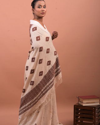 ERI BEIGE COLOUR SILK SAREE (AHIMSA SILK) WITH BROWN BORDER ERI BEIGE COLOUR SILK SAREE (AHIMSA SILK) WITH BROWN BORDER