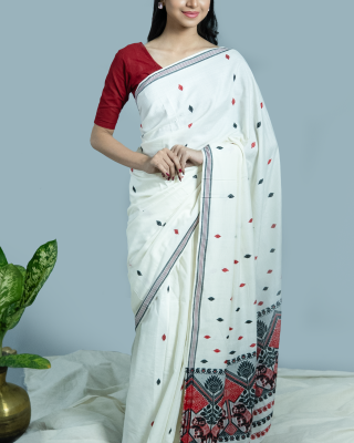 ERI WHITE SILK SAREE (AHIMSA SILK)