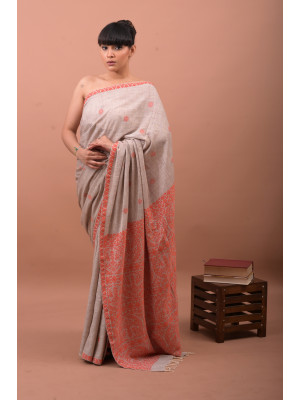 ERI SILK SAREE (AHIMSA SILK) ORANGE BORDER ERI SILK SAREE (AHIMSA SILK) ORANGE BORDER