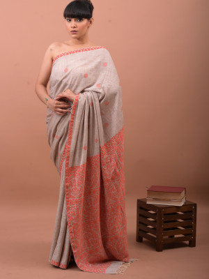 ERI SILK SAREE (AHIMSA SILK) ORANGE BORDER ERI SILK SAREE (AHIMSA SILK) ORANGE BORDER