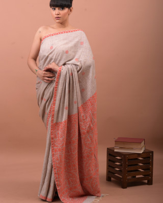 ERI SILK SAREE (AHIMSA SILK) ORANGE BORDER ERI SILK SAREE (AHIMSA SILK) ORANGE BORDER