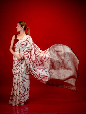 ECONIC MAJISHTHA SAREE - MULBERRY SILK WITH ECO PRINTS