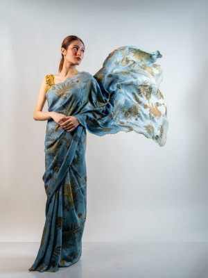 ECONIC NEELA SAREE - MULBERRY SILK WITH ECO PRINTS