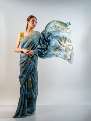 ECONIC NEELA SAREE - MULBERRY SILK WITH ECO PRINTS