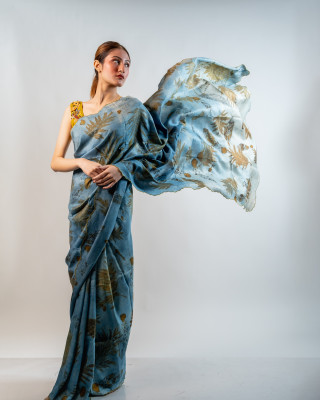 ECONIC NEELA SAREE - MULBERRY SILK WITH ECO PRINTS