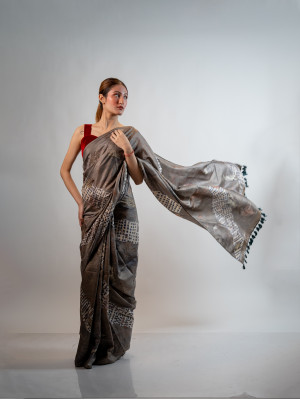 ECONIC MEGHA SAREE - MULBERRY SILK WITH ECOPRINTS