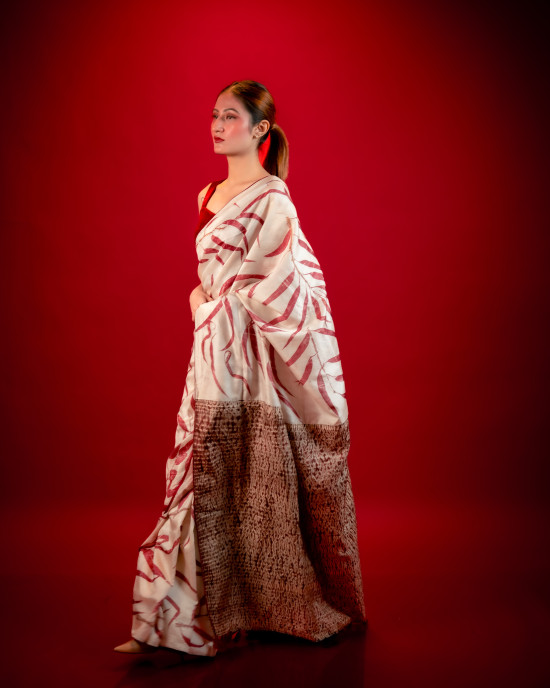 ECONIC MAJISHTHA SAREE - MULBERRY SILK WITH ECO PRINTS