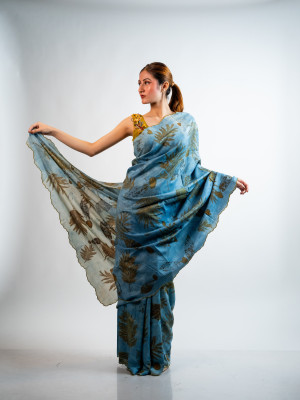 ECONIC NEELA SAREE - MULBERRY SILK WITH ECO PRINTS