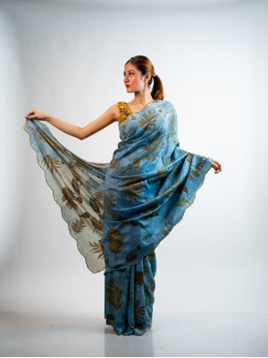 ECONIC NEELA SAREE - MULBERRY SILK WITH ECO PRINTS