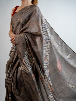 ECONIC MEGHA SAREE - MULBERRY SILK WITH ECOPRINTS