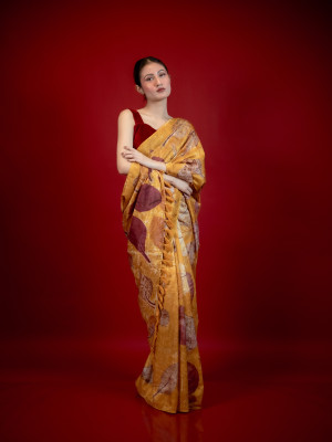 ECONIC SUHNERI SAREE - MULBERRY SILK WITH ECO PRINTS