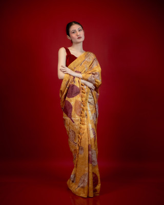 ECONIC SUHNERI SAREE - MULBERRY SILK WITH ECO PRINTS