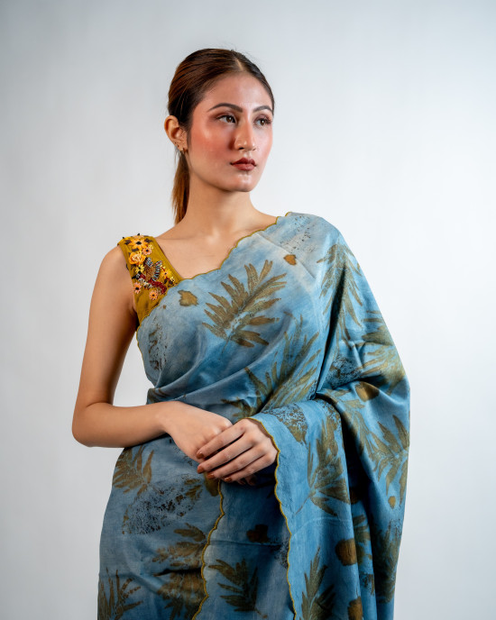 ECONIC NEELA SAREE - MULBERRY SILK WITH ECO PRINTS