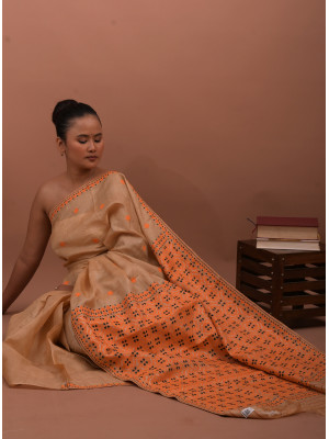 TUSSAR SILK SAREE Orange beige