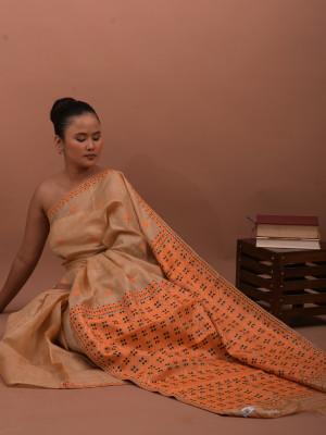 TUSSAR SILK SAREE Orange beige TUSSAR SILK SAREE Orange beige