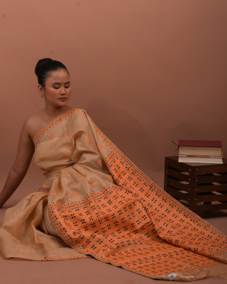 TUSSAR SILK SAREE Orange beige