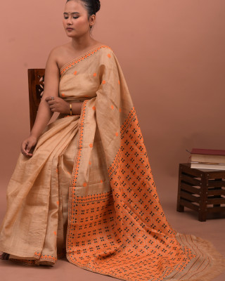 TUSSAR SILK SAREE Orange beige