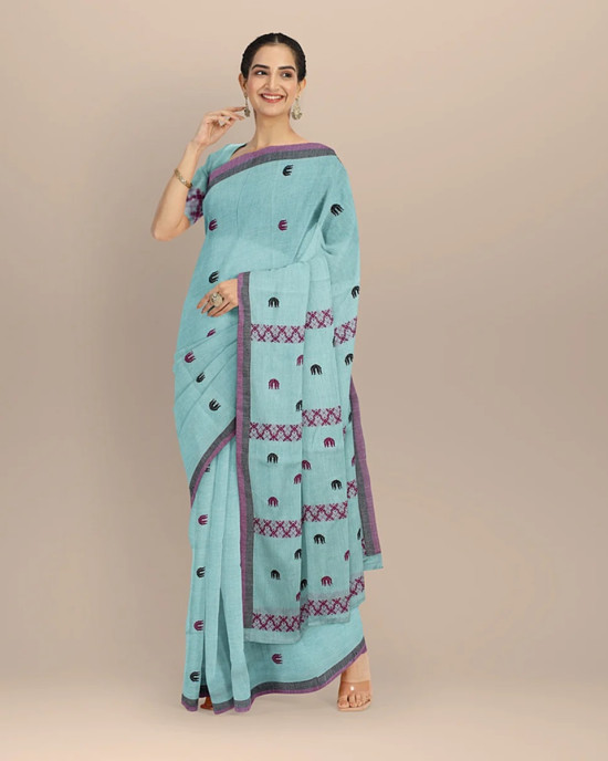 COTTON HANDWOVEN BLUE SAREE COTTON HANDWOVEN BLUE SAREE