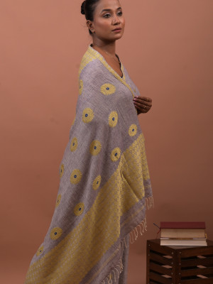 GRAYISH-BROWN ERI SILK SAREE (AHIMSA SILK)  GRAYISH-BROWN ERI SILK SAREE (AHIMSA SILK)