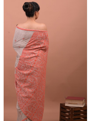 ERI SILK SAREE (AHIMSA SILK) ORANGE BORDER ERI SILK SAREE (AHIMSA SILK) ORANGE BORDER