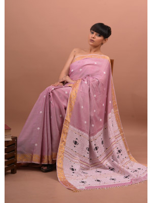 COTTON HANDWOVEN PASTEL PINK SAREE COTTON HANDWOVEN PASTEL PINK SAREE