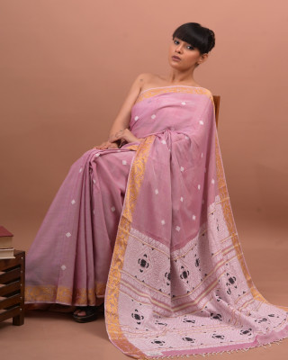 COTTON HANDWOVEN PASTEL PINK SAREE COTTON HANDWOVEN PASTEL PINK SAREE