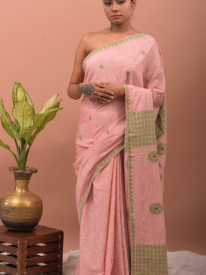ERI  BABY PINK SILK SAREE (AHIMSA SILK)