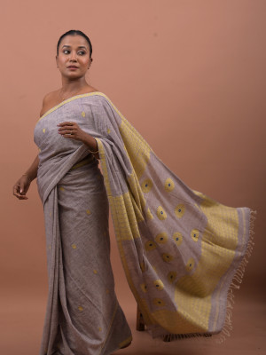 GRAYISH-BROWN ERI SILK SAREE (AHIMSA SILK)  GRAYISH-BROWN ERI SILK SAREE (AHIMSA SILK)