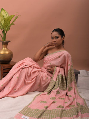 ERI  BABY PINK SILK SAREE (AHIMSA SILK)