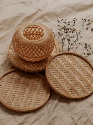 Bamboo 6 Coasters amp Tissue Holder Set Bamboo 6 Coasters amp Tissue Holder Set