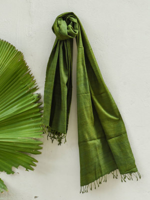 Dark Green (Onion Skin + Indigo Natural Dye)  Eri Silk stole Dark Green (Onion Skin + Indigo Natural Dye)  Eri Silk stole