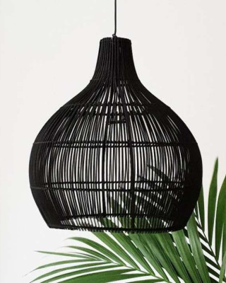 Bamboo Round Lampshade  Matt Black